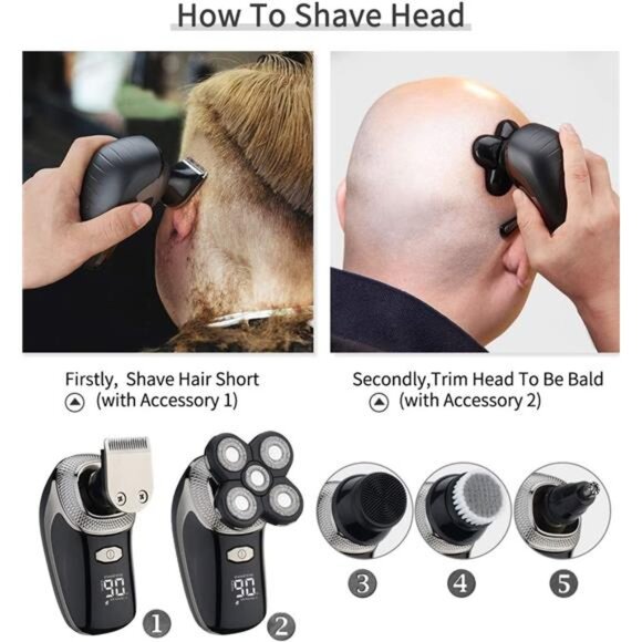Mens Electric Bald Head Razor,Head Shaver for Bald Men Grooming Kit Wet-Dry - Picture 3 of 7